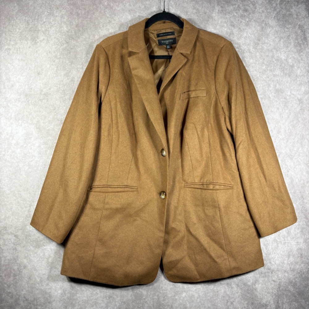 Talbots Blazer Womens 14W Brown Italian Fabric Wool Blend Professional Classic